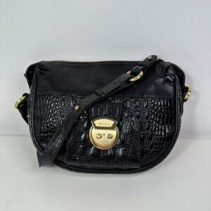 Brahmin Black Croc Embossed Leather Crossbody Bag